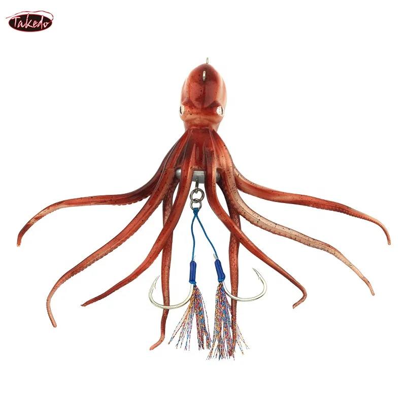 TAKEDO MY14 180G 200G 250G 300G Inkjet Octopus Fishing Lure Deep Sea Fishing Trolling Lure Luminous  TPR Octopus Bait for Tuna