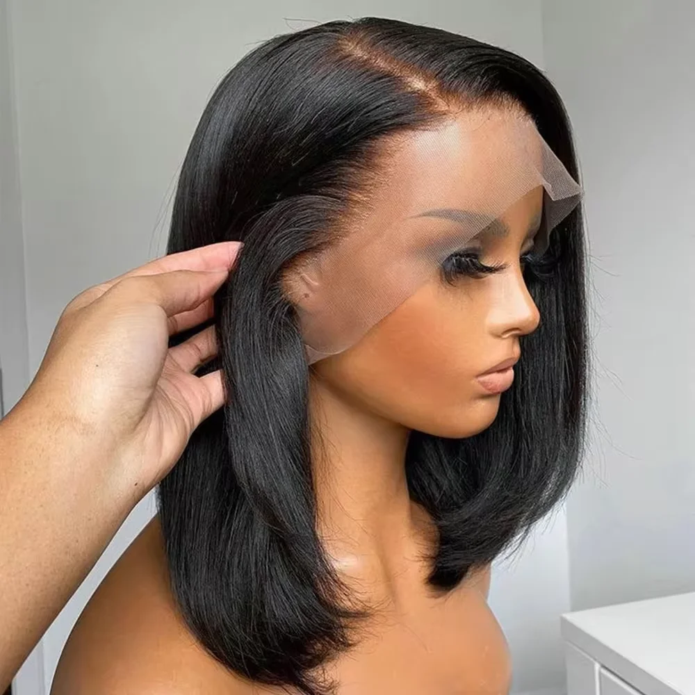 

Bone Straight Bob Wig 13x4 Lace Front Human Hair Wig Pre Plucked Transparent Lace Front Wig 180% Density Short Bob Wig For Women