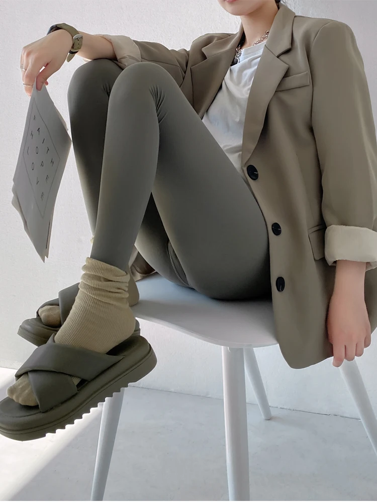 

High Waist ark Skin Fce Lined Sports Yoga Pants Women's Outerwear ey Autumn Winter Slimming Magic Yoga Trousers