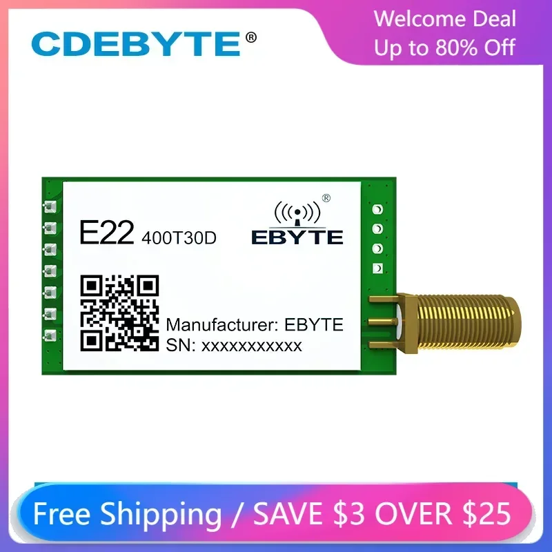 

LoRa Module CDEBYTE E22-400T30D 433MHz 30dBm 8km SMA-K Antenna DIP TTL 3.3V-5V LoRa UART Wireless Module Transceiver