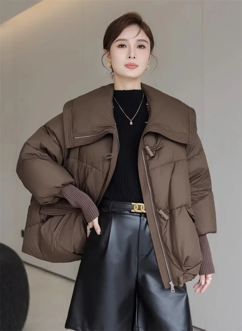 Winter New 2025 Down Cotton Jacket Short Parka Coat Western Korean Version Loose Cotton Jacket Big Fur Collar Thick Overcoat