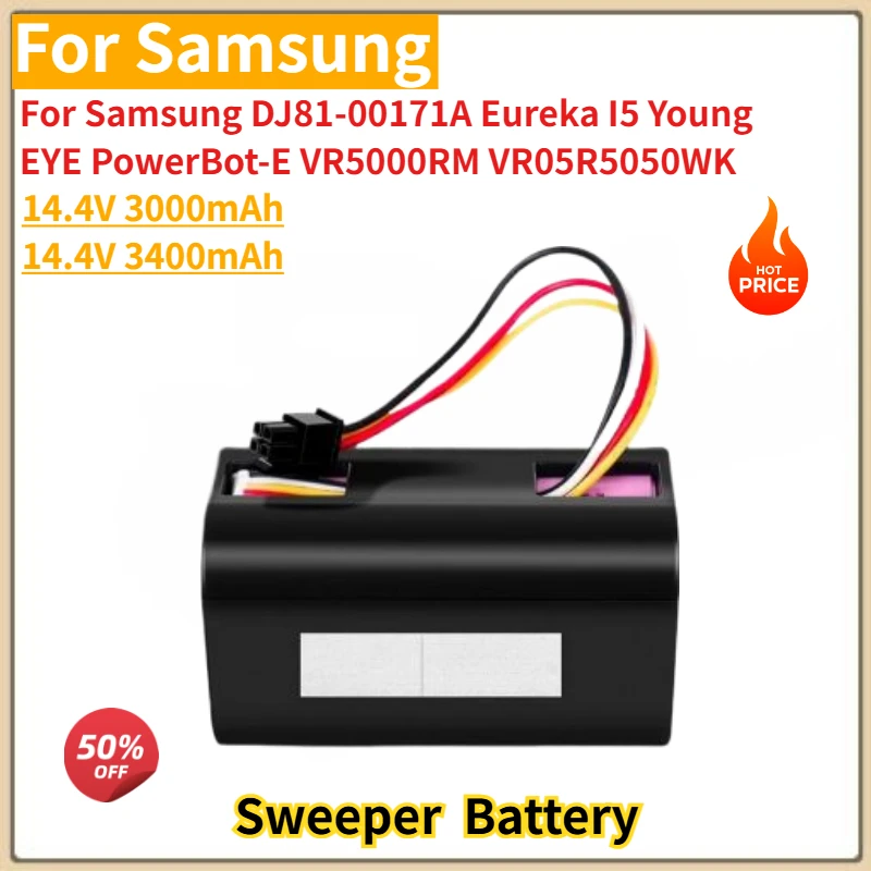 

Высококачественный аккумулятор 14,4 В 3000 мАч/3400 мАч для Samsung DJ81-00171 Eureka I5 Young EYE PowerBot-E VR05R5050WK VR5000RM Совершенно новый