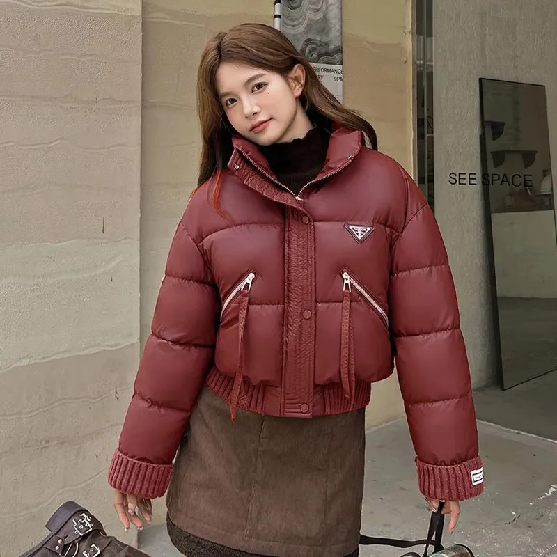 Y2K Winter Cotton Jacket 2025New Stand-Up Collar Women's Clothes Bread Service Solid Color Fashion Zipper Pocket Female Outeawer