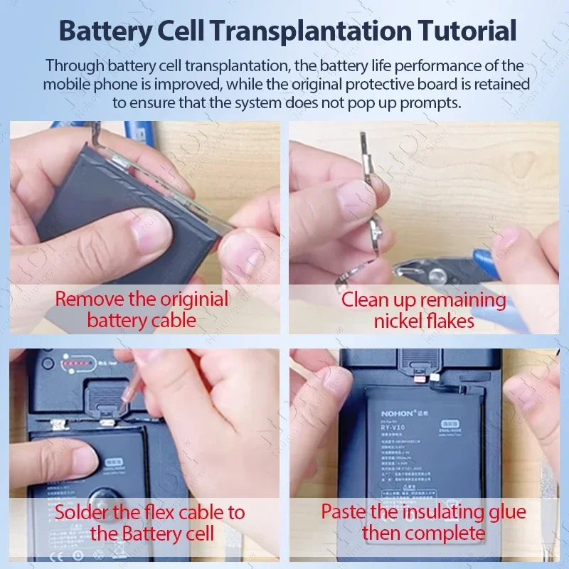 NOHON Battery Cell for iPhone 11 12 13 14 Pro Max XS XR High Capacity Batteries BMS Repair Battery Health Bateria No Flex Cable