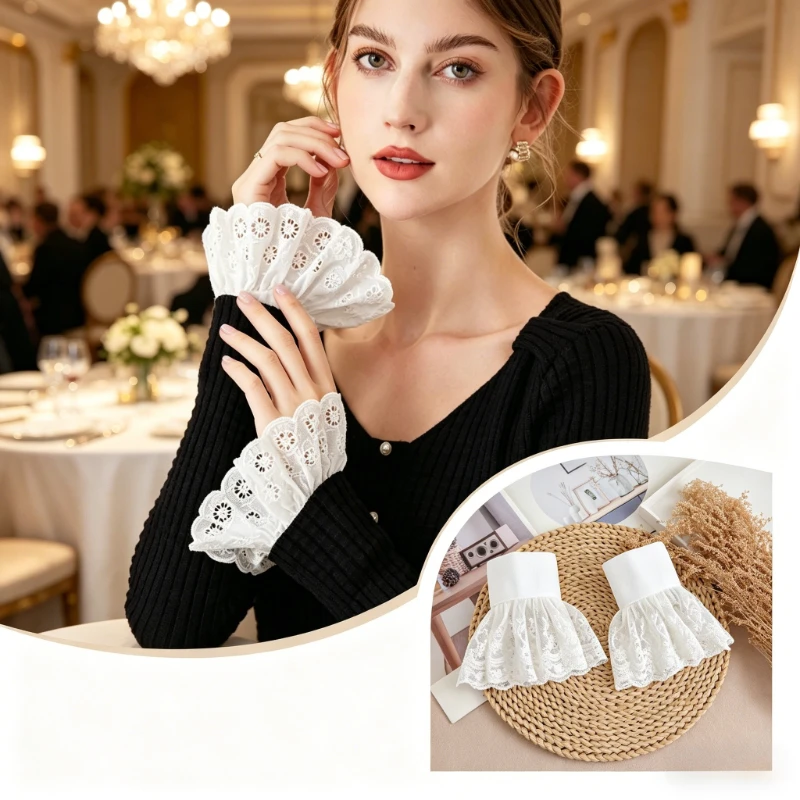 

Mesh Lace Fake Sleeve Wrist Cuffs for Daily Wear Lolita Matching Dress Decor Sun Protection Sweet Styling