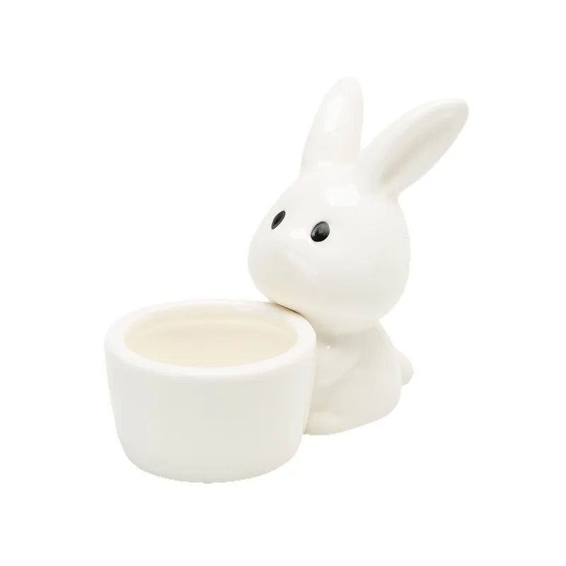 Ceramic Rabbit Egg Cup Holder Cute Bunny Egg Stand Easter Breakfast Table Decor