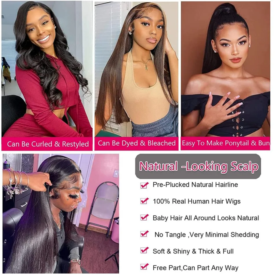 Straight Human Hair Wigs 13X6 Hd Lace Frontal Wig Glueless 5X5 Hd Lace Closure Wig 360 Full Lace Wig Brazilian 40 Inch For Women image 5