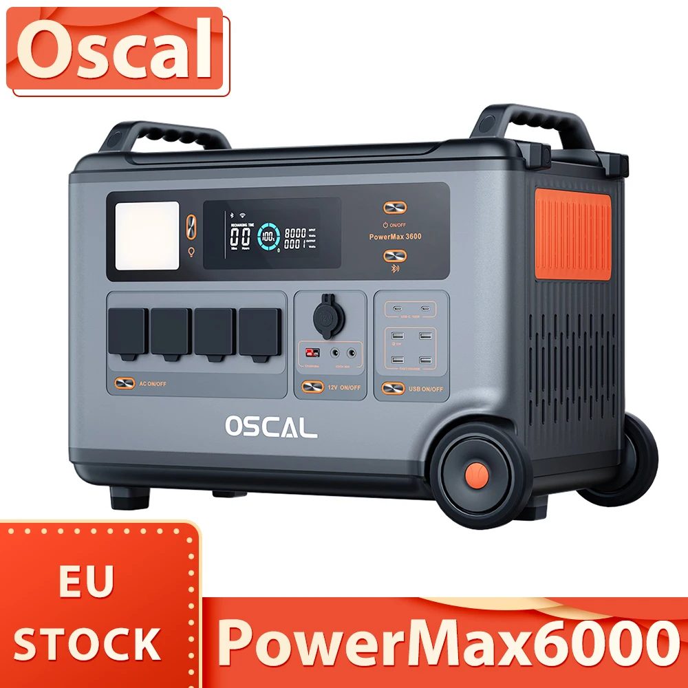 Oscal PowerMax6000 6000W Rugged Power Station 3600Wh to 57600Wh LiFePO4 Battery 14 Outlets 3500+ Life Circle Smart APP Control