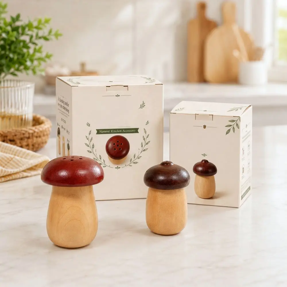 Elegant Wooden Mushroom Toothpick Dispenser Acorn Shaped Storage Jar Minimalist Cotton Swab Organizer Table Decor