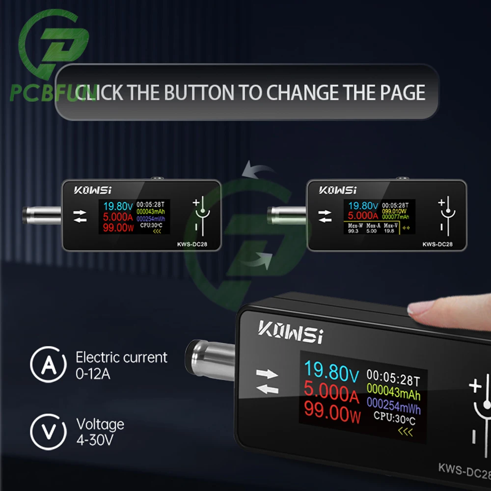 KWS-DC28 0.96 Inch TFT HD Digital Display DC 5.5*2.5 Interface Tester Voltage Ammeter Power Meter Multi in one display