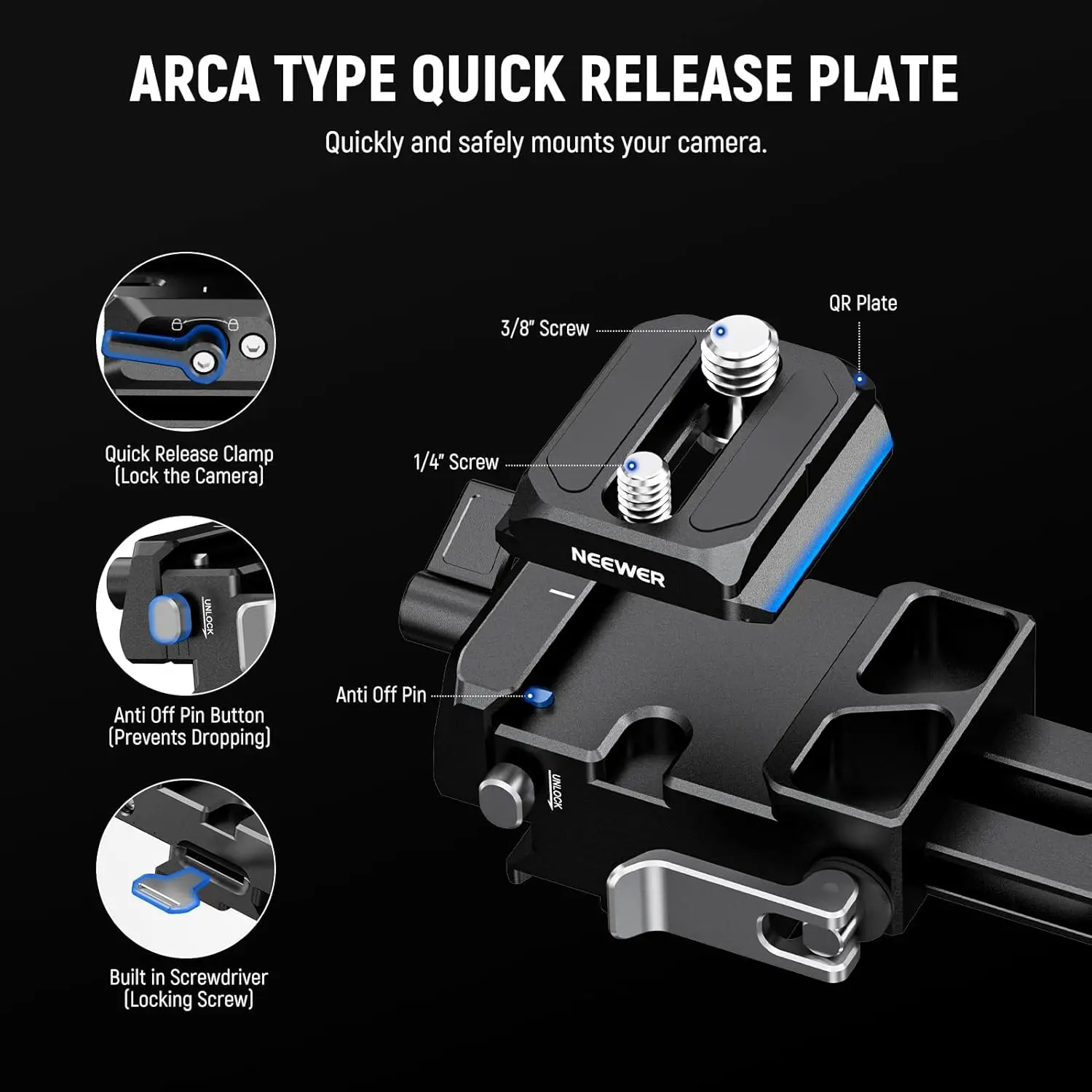 NEEWER Foldable V Mount Battery Plate with Arca Type Baseplate for DSLR Camera Rig PD Quick Release Plate V Lock Battery & Cage