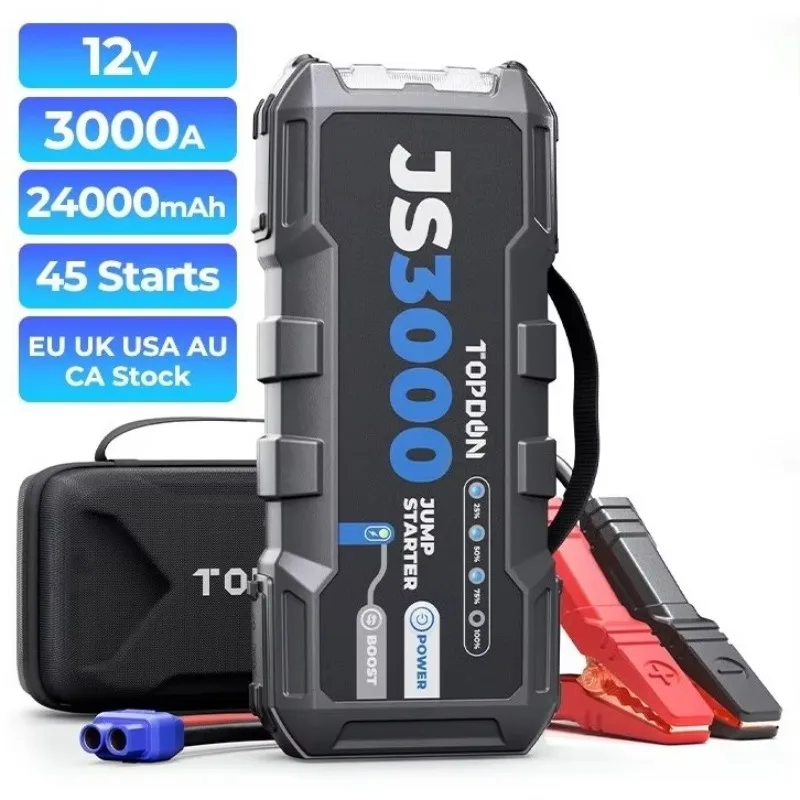 TOPDON Factory ODM OEM JS3000 3000A 24000mAh 12V Multi-Function Portable Emergency Battery Booster Box Powerbank Car Jumpstarter