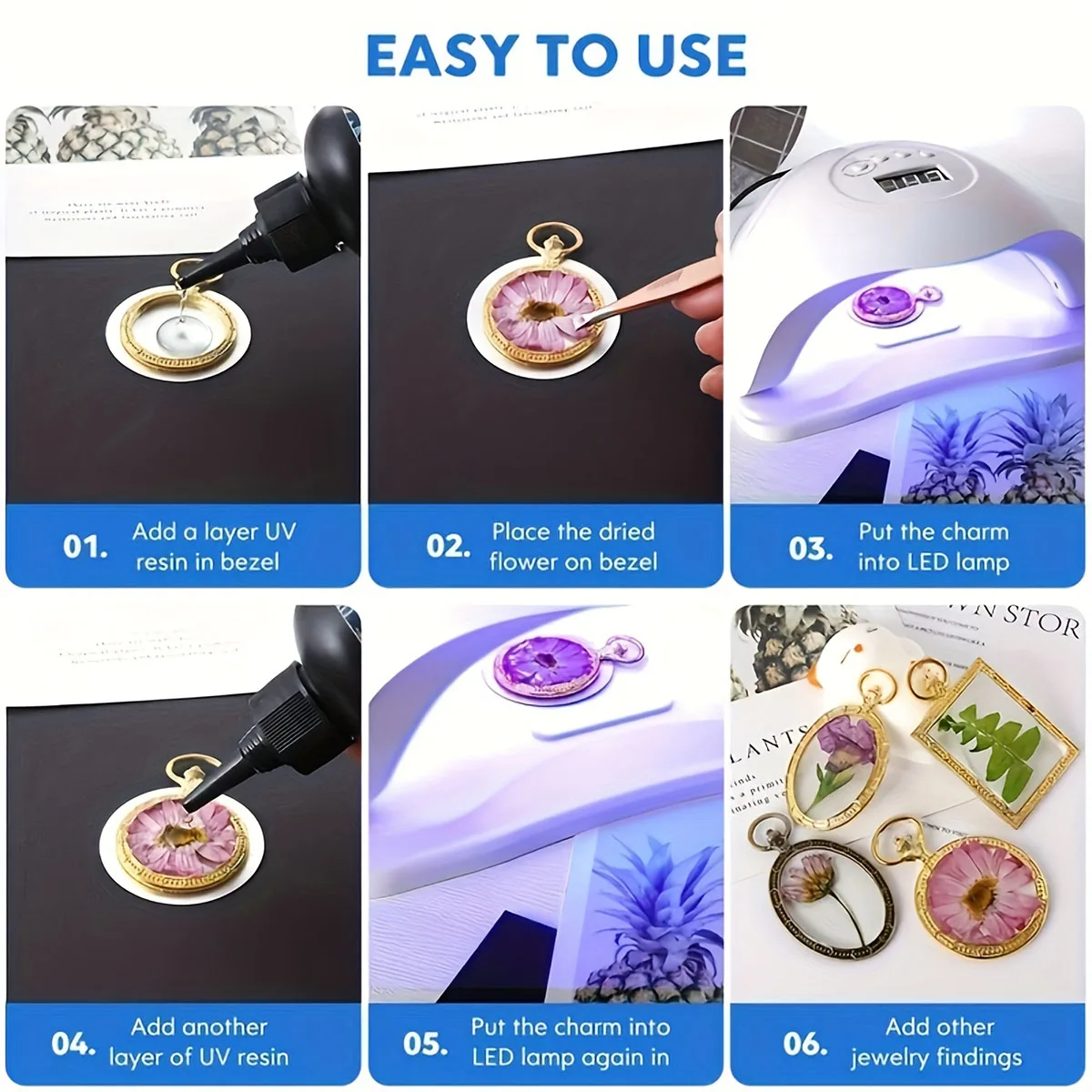 Mehrere schnell trocknende, farblose, transparente UV-Harzkleber, UV-Flüssigkeit, UV-Härtung, ideale Handwerk-DIY-Schmuckherstellungswerkzeuge – Detail 9