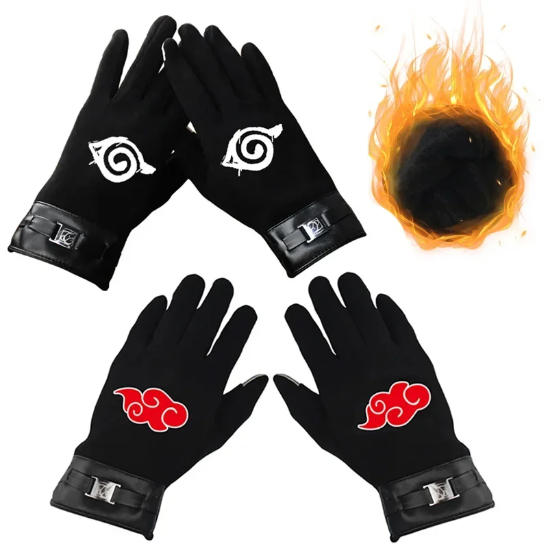 Anime Naruto Slayer Red Cloud Ciepłe rękawiczki dla kobiet Mężczyźni Dzieci Zimowe ciepłe polarowe bawełniane rękawiczki z ekranem dotykowym Zabawki Prezenty