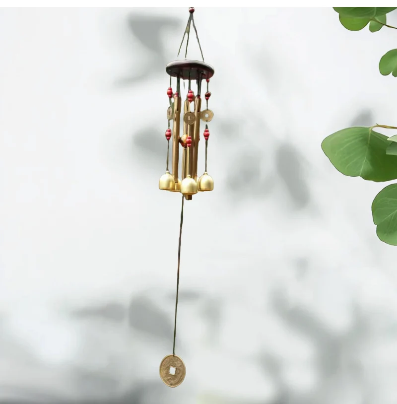 4 Tube Copper Wind Chime Door Wall Hanging Ornament Solid Wood Metal Bells Wind Chimes Home Garden Outdoor Decoration