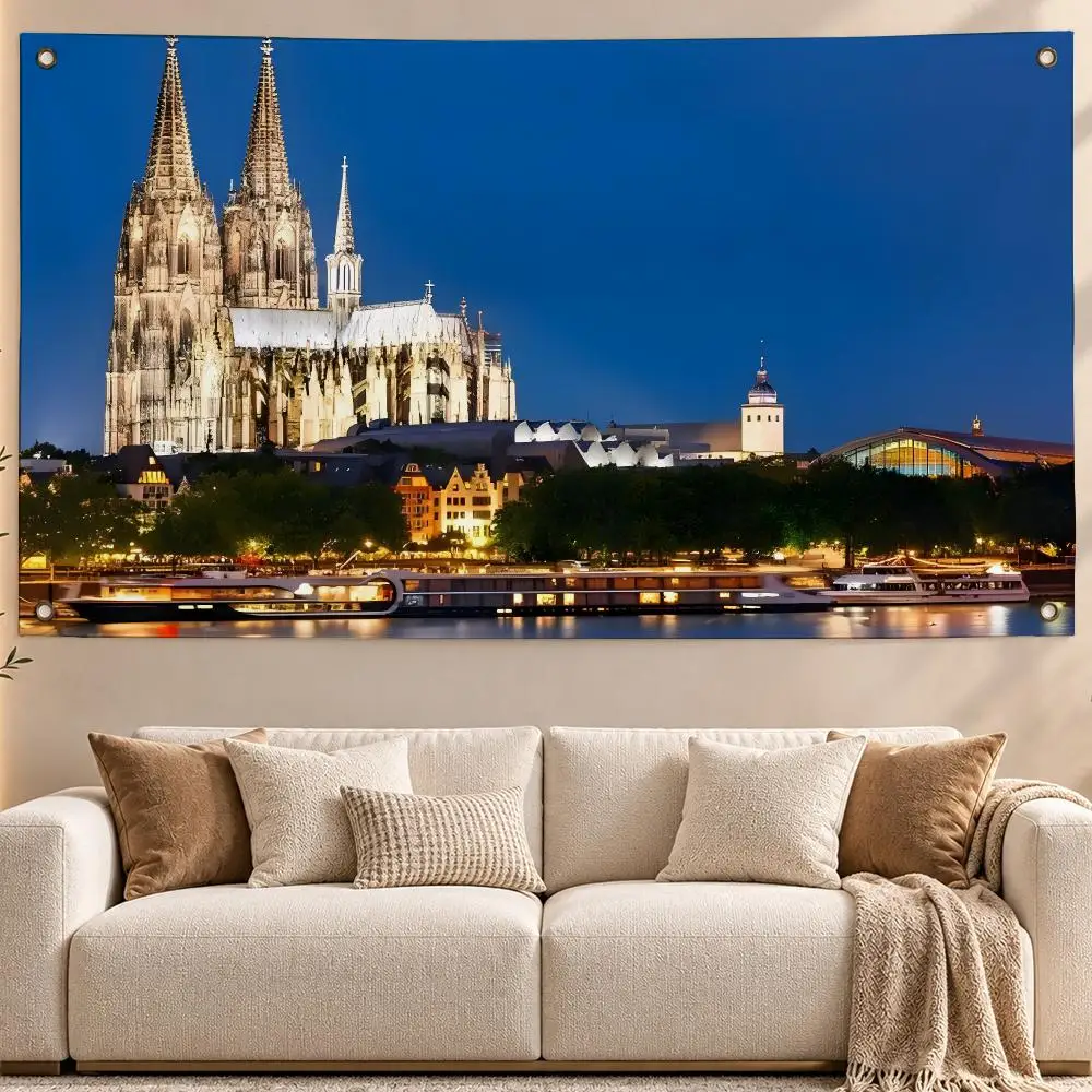 Iconic Landmark Cologne Cathedral Flags Aesthetic Wall Hanging Flag Banner Bedroom Living Room Home Decor Large HD