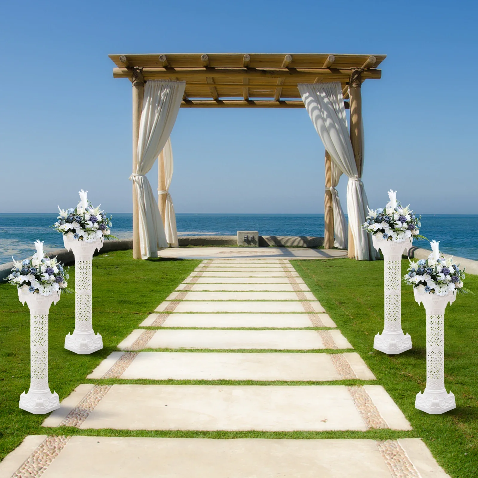 

Bymaocar 4pcs White Elegant Wedding Roman Columns 27*88cm,Wedding Landscaping Pillar Artistic Decor Set,Garden Flowerpot Holder