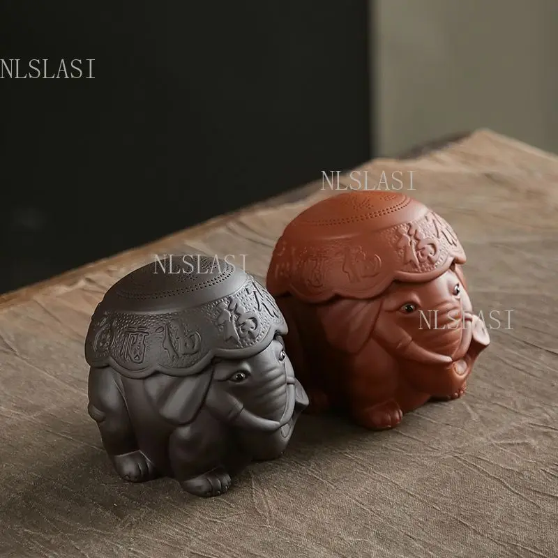 Cute Purple Clay Elephant Shaped Tea Strainer with Fine Ceramic Holes Kung Fu Teaware Tea Filter for Tea Ceremony and Gift