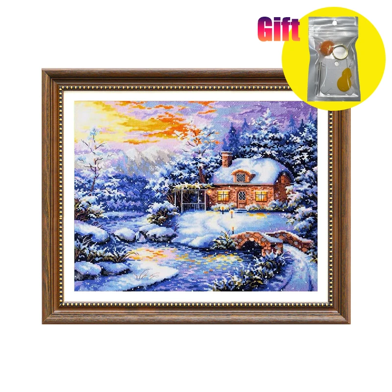 Spring cross stitch kit stamped Winter Snowy View Cabin Art and crafts with needles punto de cruz kit completo Embroidery kits