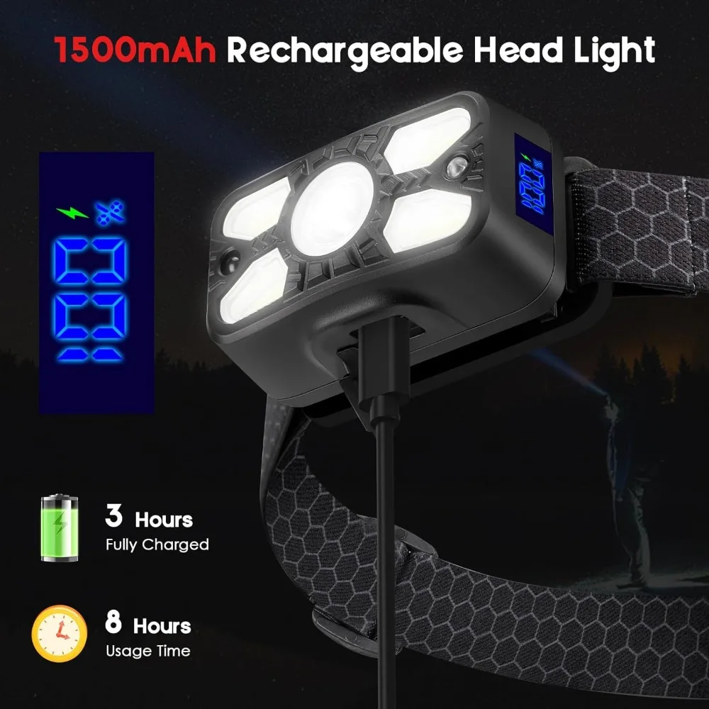 USB oplaadbare 5 led-koplamp 14 modi verstelbare bewegingssensor koplamp Running Champing Fishing Head Lamp Head zaklamp