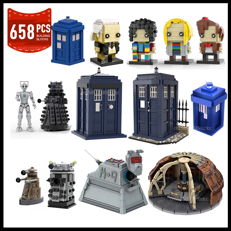 

MOC синяя телефонная будка Доктор Тардис строительные блоки Brickheadz город ретро телефонный помощник Dalek модель для взрослых кирпичи игрушки подарки