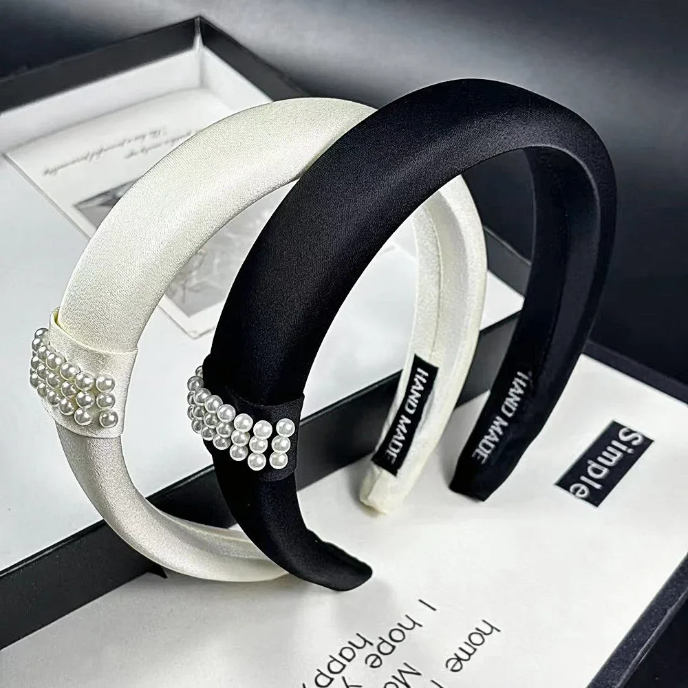 

Satin Headband Pearl Embellishment Simple Elegant Non-Slip for Women Girls Party Wedding Daily Hair Accessories Headwear