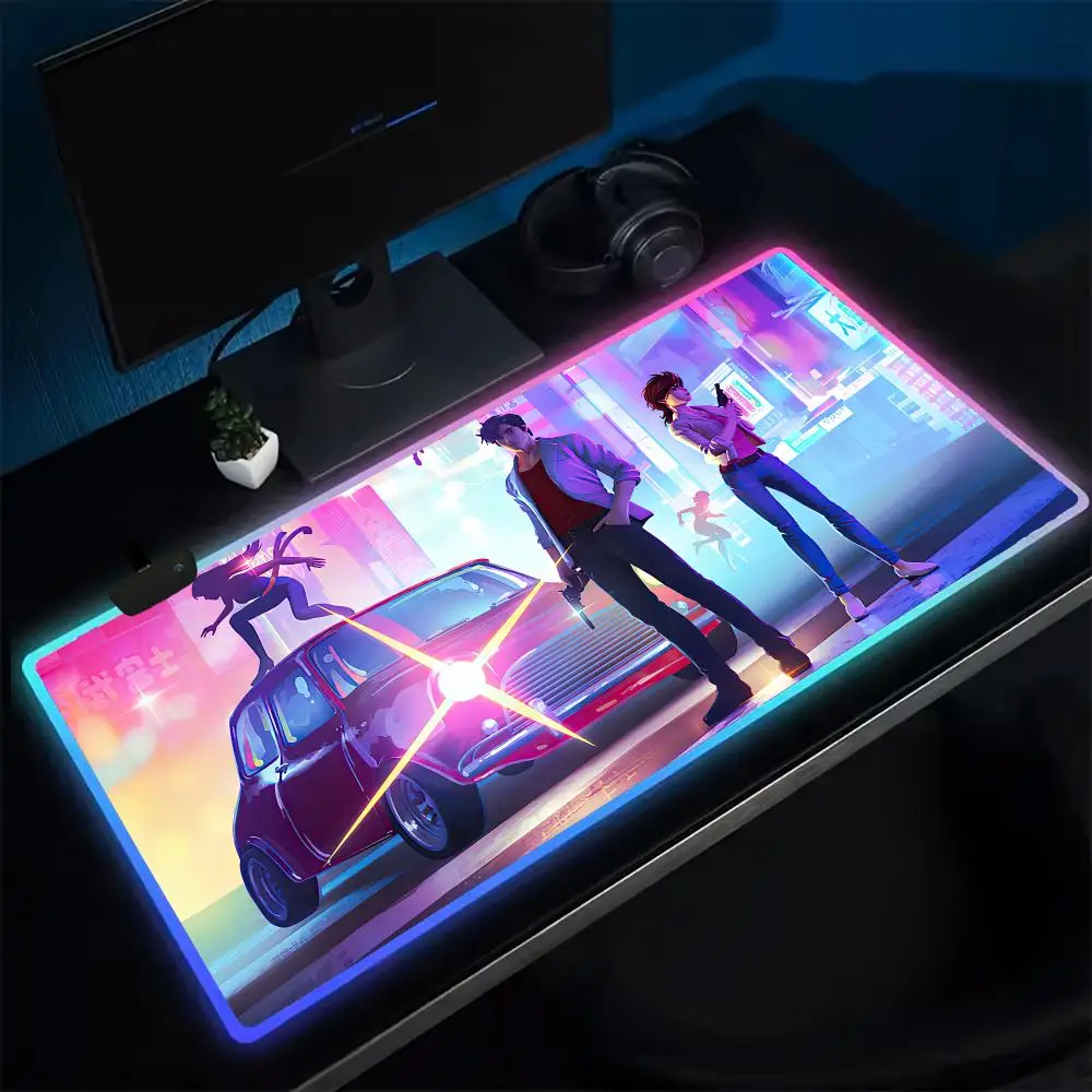Anime City Hunter Mouse Pad Anime Gaming Mouse Pad LED Table Pads Backlit Rubber Desktop XXL RGB Desk Mats