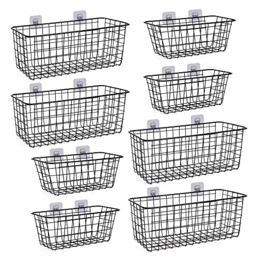 

8 Pack Wire Storage Baskets Household Metal Wall-Mounted Containers Organizer Bins for Kitchen Bathroom Freezer Pantry Closet L