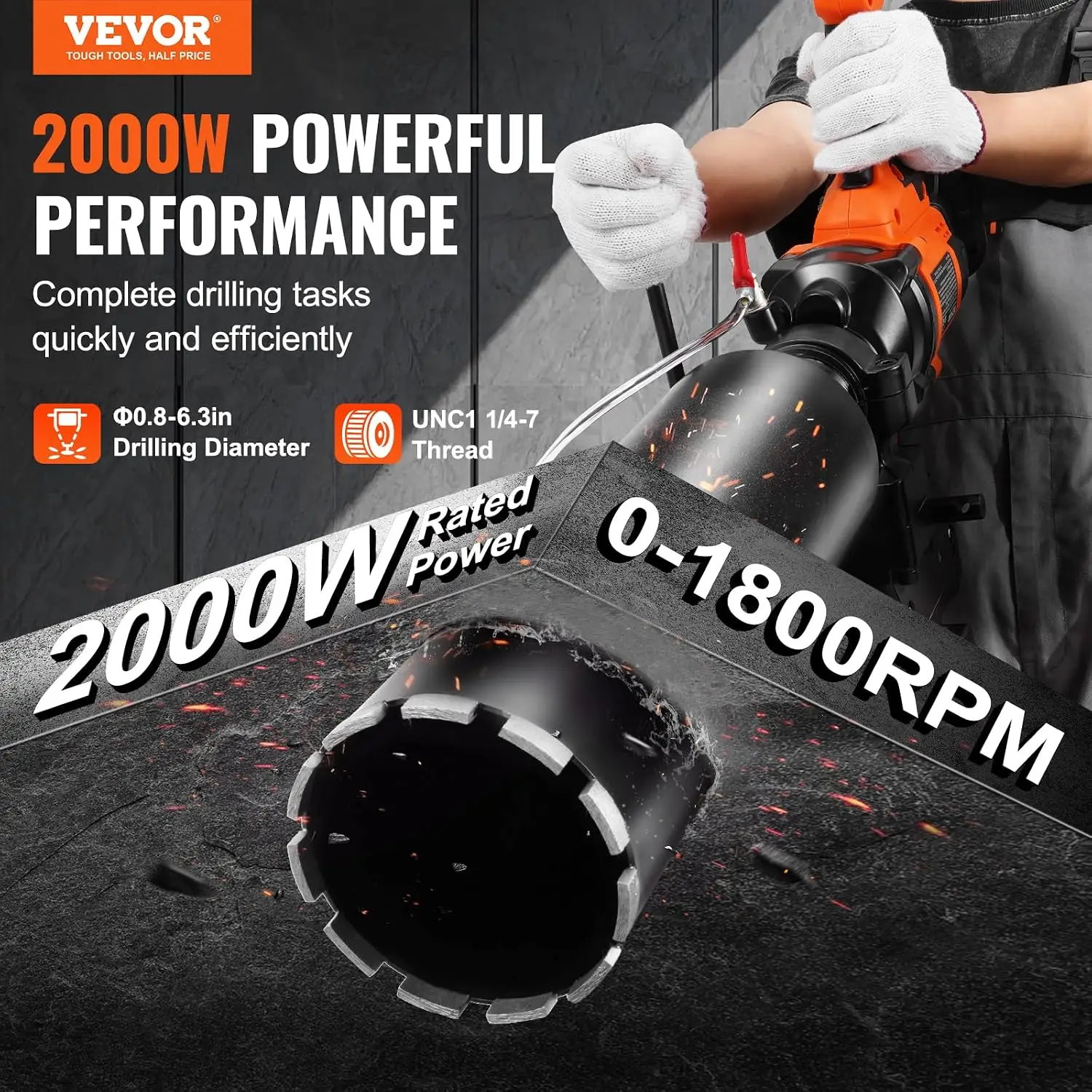 2 in 1 Handheld & Stand-mount Core Drill 0.8-6.3in Drilling Diameter | 2000W Powerful Concrete Drilling Machine with Stand and C