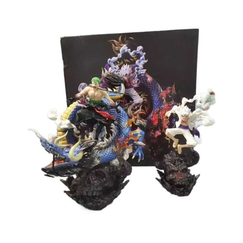 

22cm One Piece - Black & Gold Zoro & Luffy Anime Figure Model Statue Collection Desktop Decoration Ornament Toys Gifts For Fans