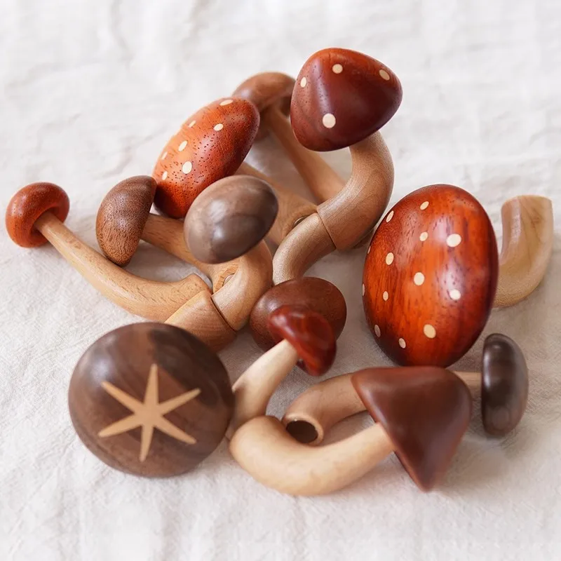 Luxurious Wooden Mushroom Magnetic Sticker Self Adhesive Decorations for Kitchen Fridge Refrigerator Bath Walls Tiles Adornment