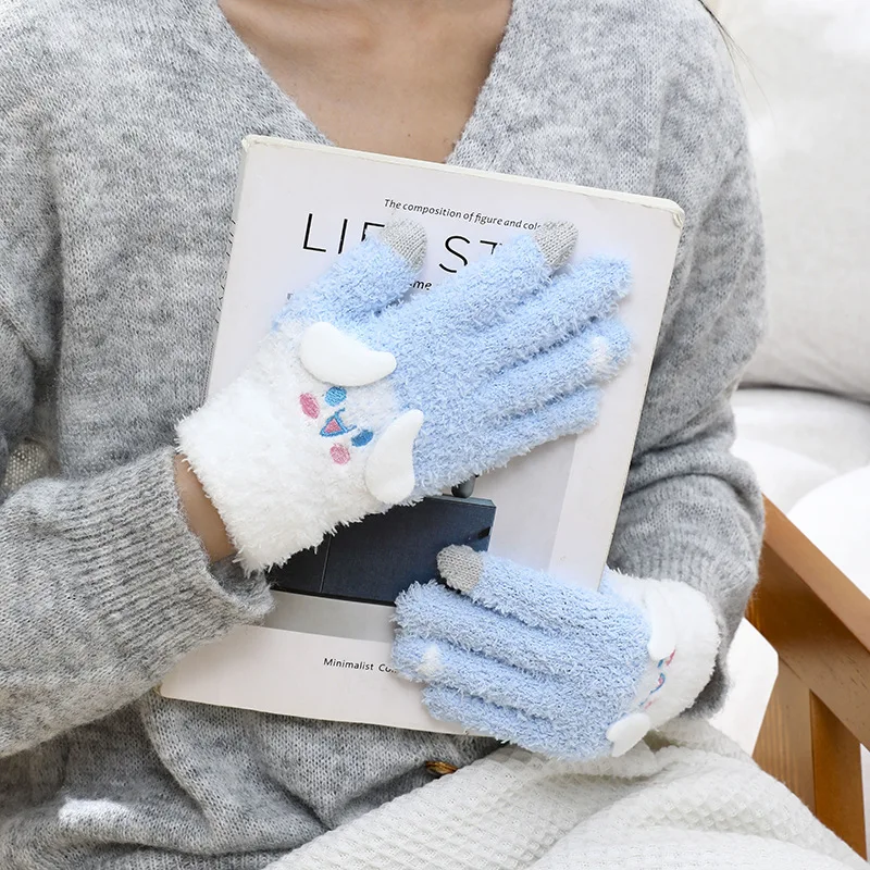 Sanrio gloves autumn and winter jacquard knitted cartoon riding touch screen five-finger gloves breathable and thickened gloves