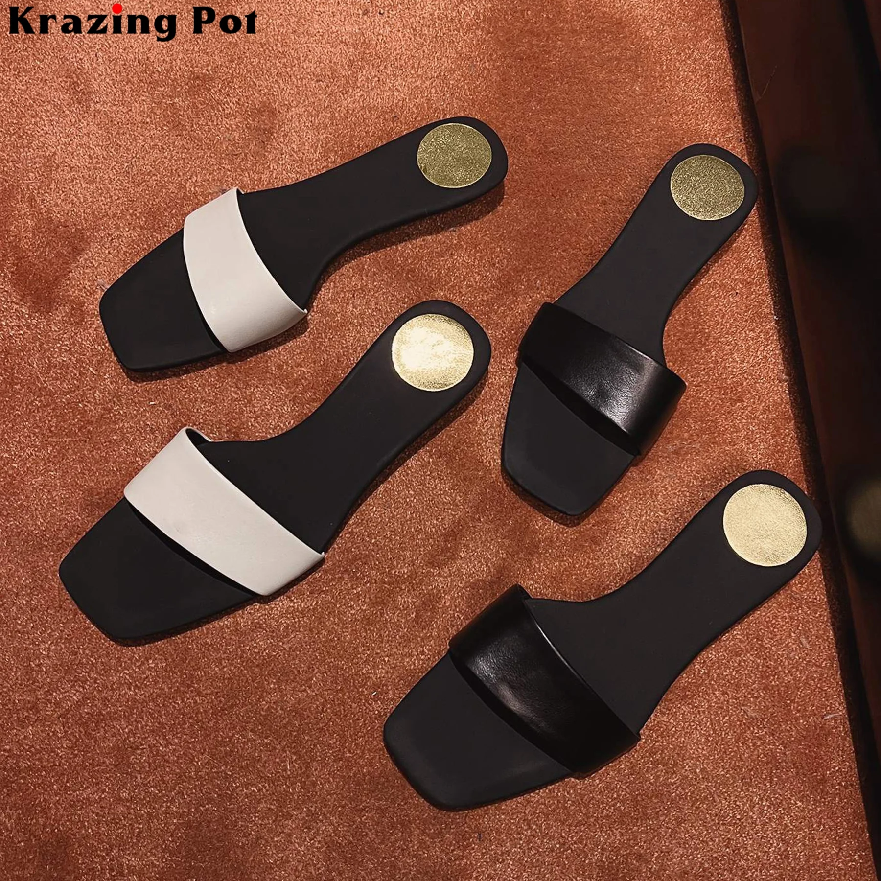 

Krazing Pot большие размеры из коровьей кожи на низком каблуке, лаконичные сабо с открытой пяткой, летние сандалии для свиданий, элегантные женские тапочки для пляжного отдыха