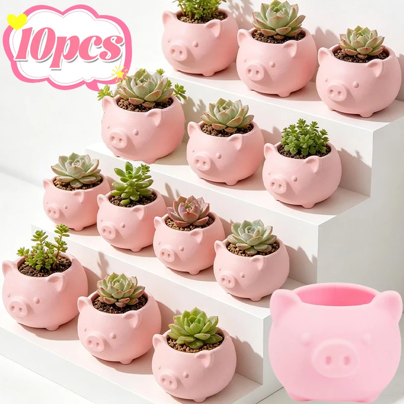 10/1pcs 3D Printed Creative Piggy Flower Pots for Succulent Plants Cute Animal Succulent Planter Easter Gift Modern Home Decor