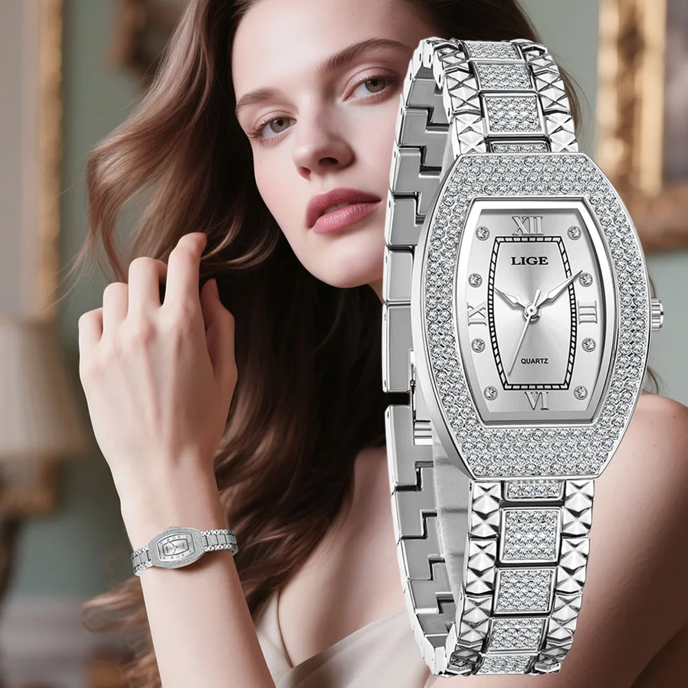 LIGE New Original Design Luxury Diamond Watch For Women Elegant Watches Fashion Out Sport Stainless steel Waterproof Mille Clock