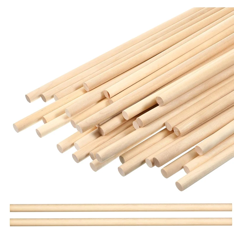 50pcs 30cm  Wooden Dowel Rods Sticks, Hardwood Precut Doweling Rod Stick for DIY Crafting Art Supplies Tiered Cake Support