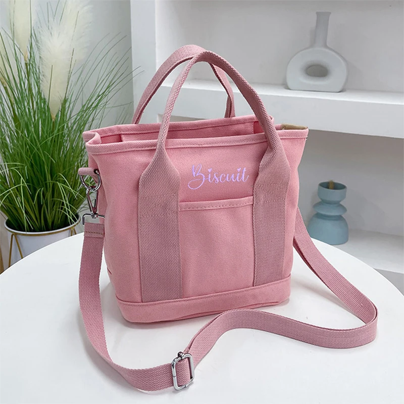 (Please private message customer service) Embroidery DIY text customization, canvas bento bag