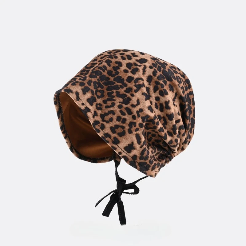

New Vintage Leopard Print Pile Pile Hat Female Outdoor Sunscreen Bag Headband Cold Hat