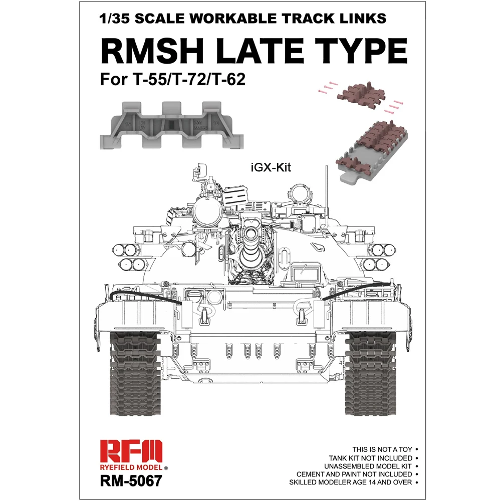 Rye Field 5067 1:35 Scale RMsh Late Type Workable Track Links for T-55 T-72 T-62 Plastic Assembly Model Building Kit