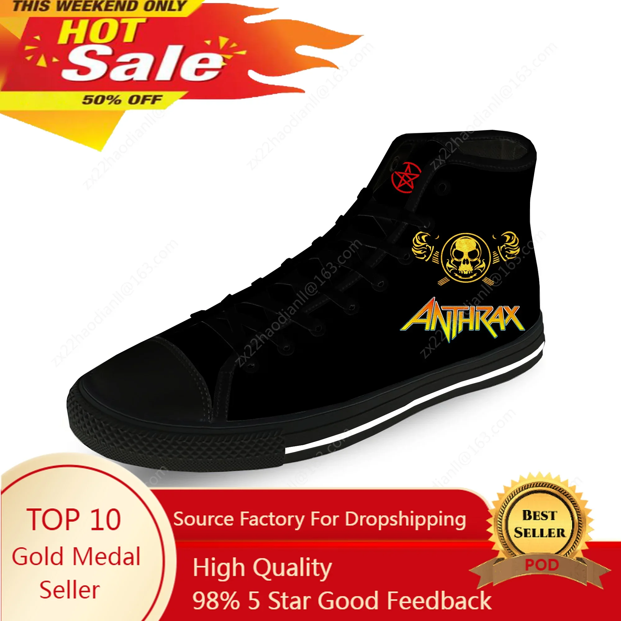 Anthrax Rock Band Hot Cool Casual Cloth Fashion 3D Print High Top Canvas Shoes Men Women Lightweight Breathable Sneakers