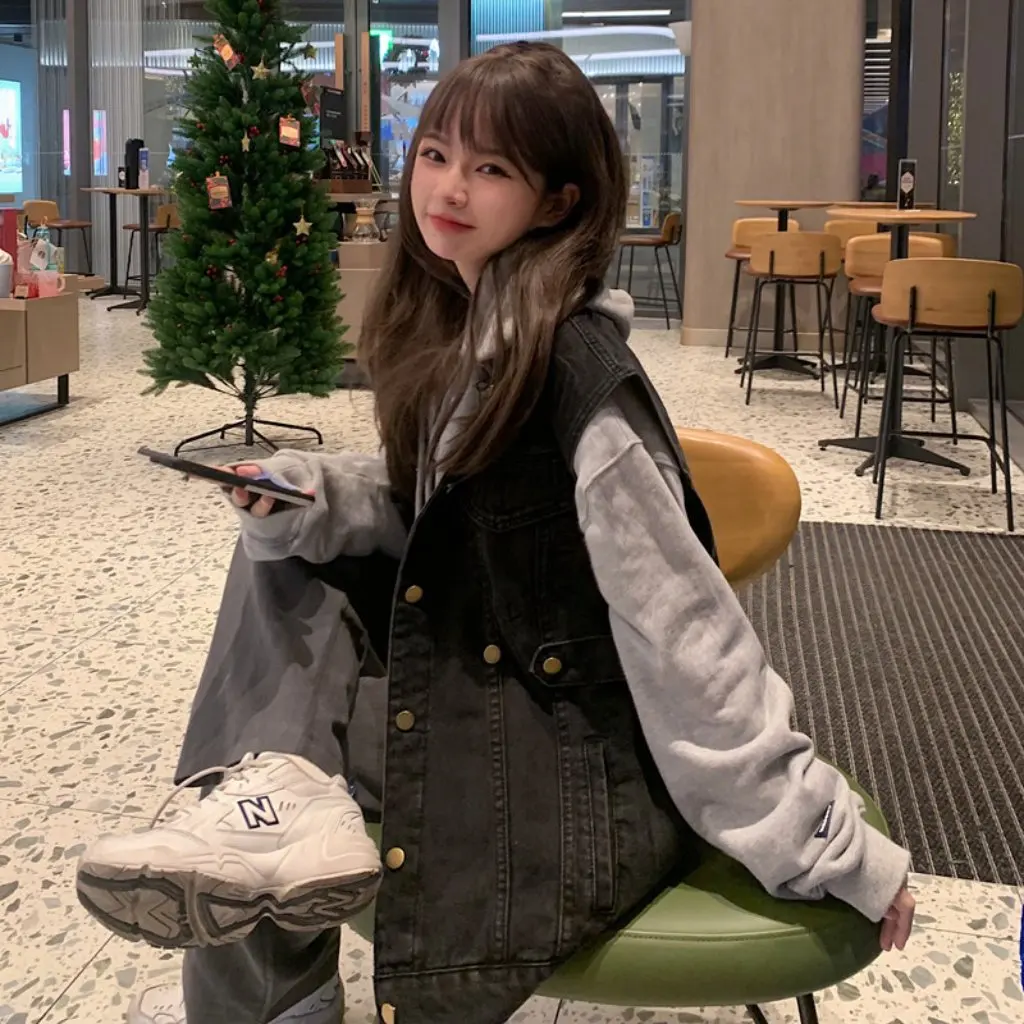 

Женский джинсовый жилет с регулировкой талии в стиле BF средней длины, модный весенне-летний свободный жилет Design Sense