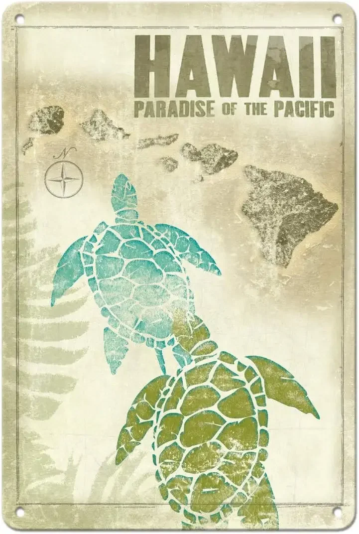 

Hawaii Paradise of The Pacific Turtles Hawaiian Islands Tin Sign Metal 8X12in Vintage Metal Tin Sign Rectangle Room Decoration