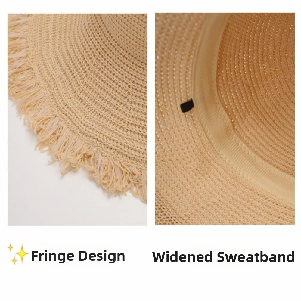 Exquisite Straw Weave Straw Hat Wide Brim Sunshade Fisherman Hat Breathable Foldable Beach Cap Summer
