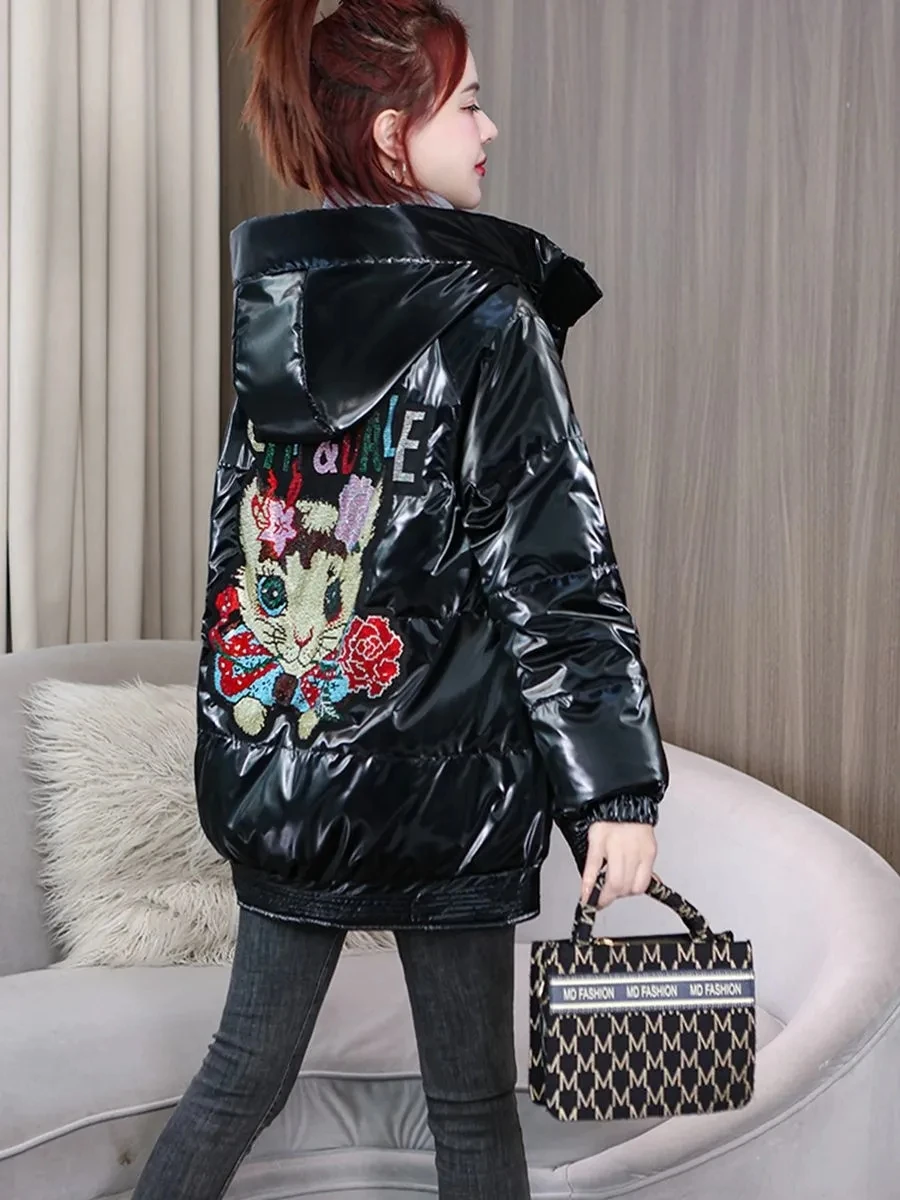 Hot Diamond Down Cotton Coat Womens 2023 New Winter Parkas Thicken Loose Padded Jacket Hooded Long Overszied Female Outerwear