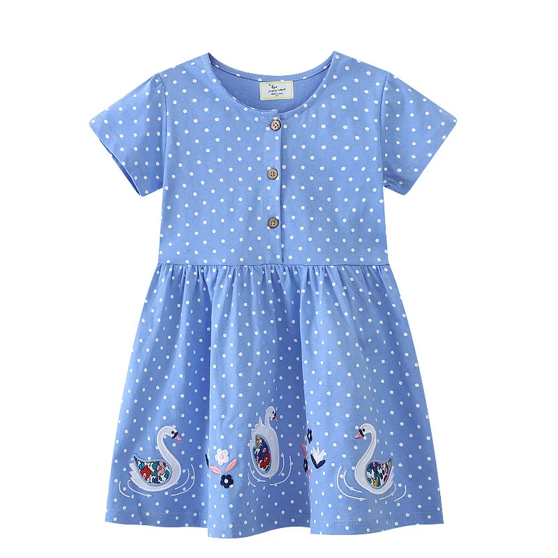 Jumping Meters 2-7T Summer Girls Dresses Mermaid Embroidery  Short Sleeve Birthday Party Children\'s Clothes Toddler Wear