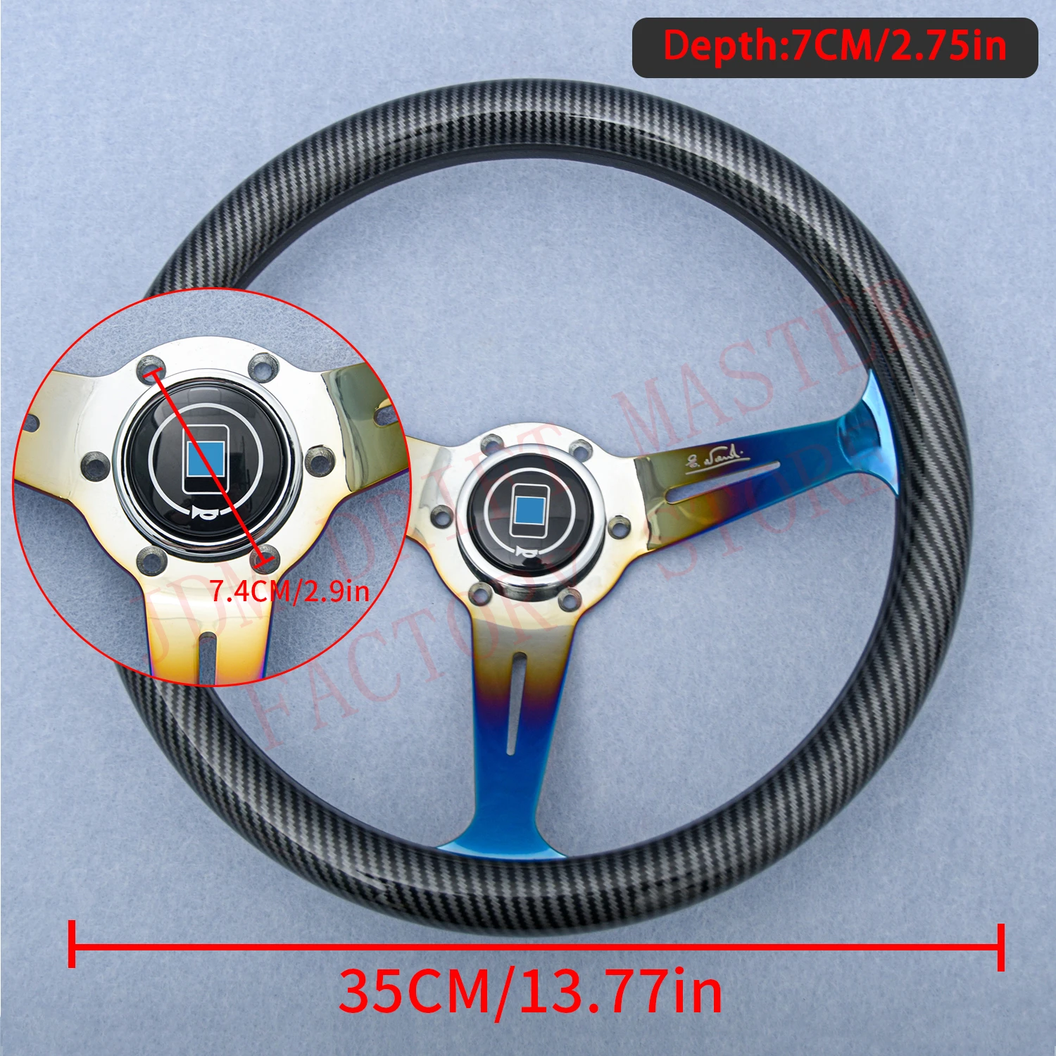 14inch JDM Carbon Pattern Game Sim Racing Sport Nardi Steering Wheel Burnt Blue Spoke