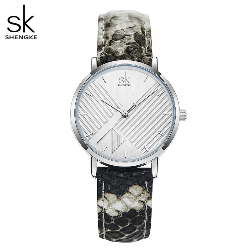 Shengke Fashion Snake Leather Strap Woman Watches Original Creative Design Women's Quartz Watches New Top Luxury Ladies Clock