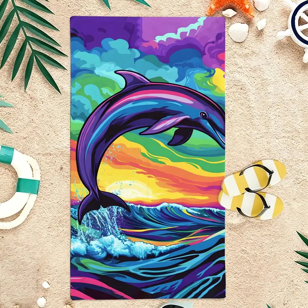 Colorful Dolphin Towel Microfiber soft Beach Towel for Travel Fitness Sauna Bathing Camping