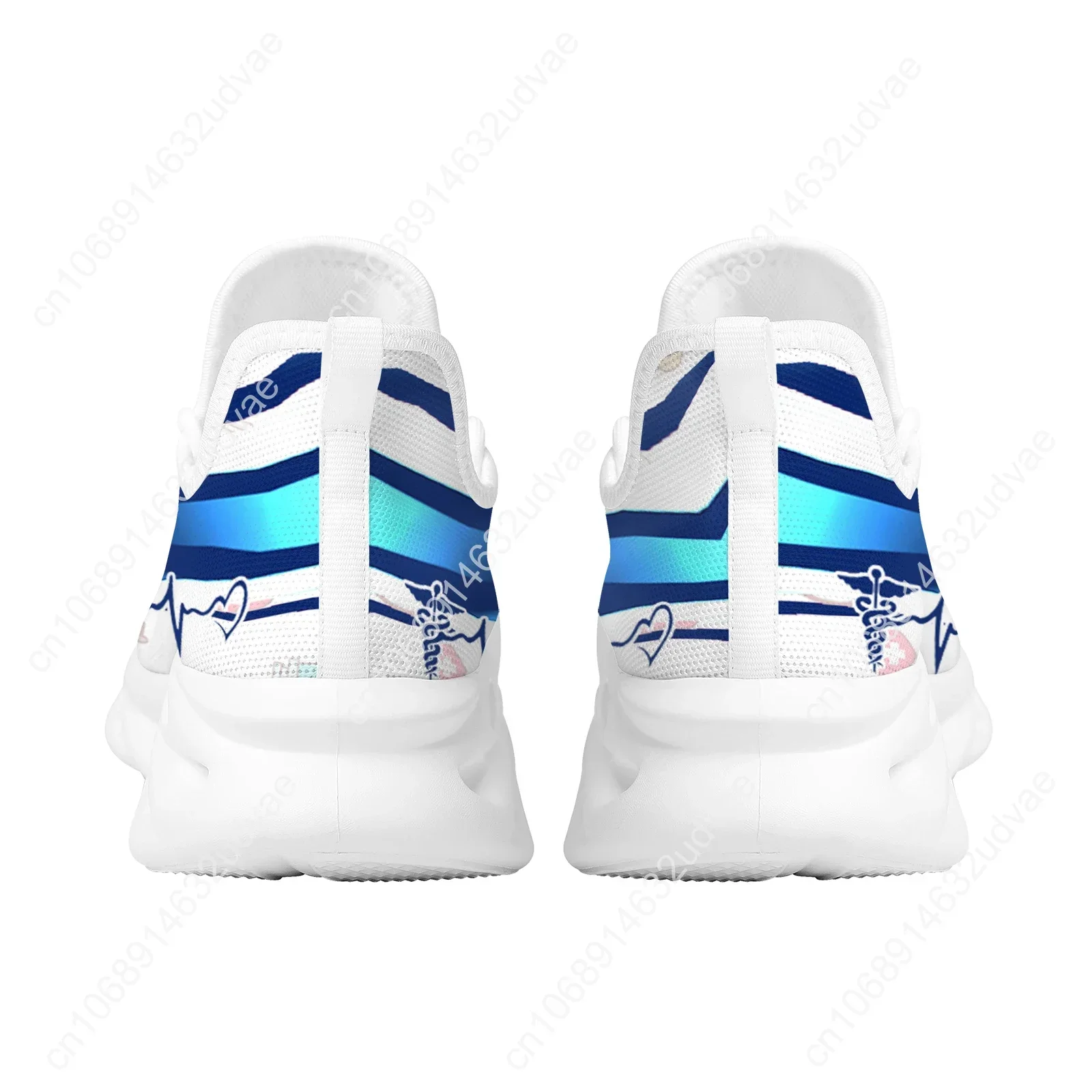 White Ladies Nurse Print Summer Knit Platform Shoes Lightweight And Breathable Lace-up Blade Sneakers Medical Shoes