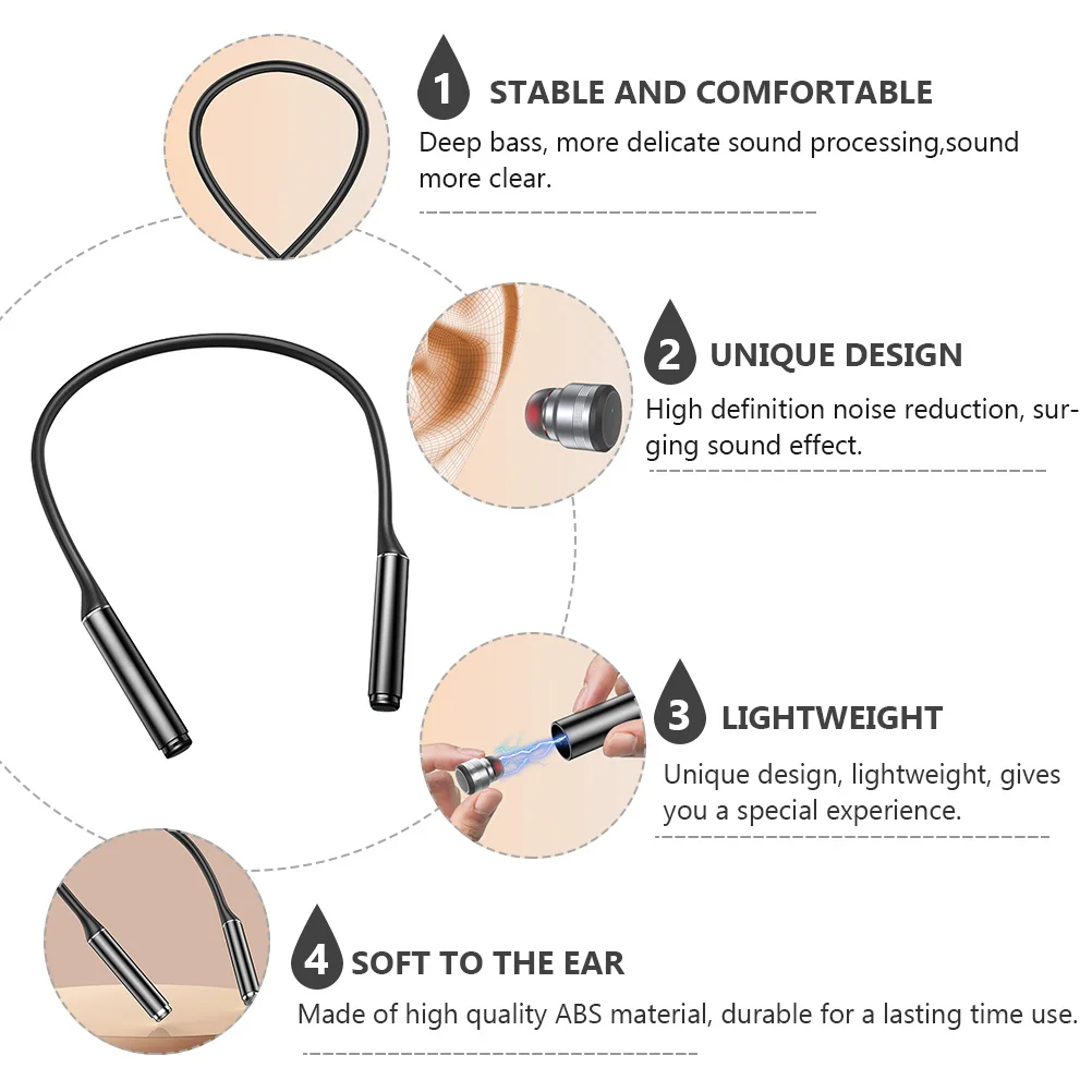 Wireless Headset Neck Hanging Earbuds Soft to Ear Stable Wear Surging Sound Effect Waterproof Sports Earphone Wireless Headset